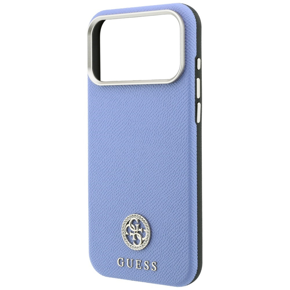 MagSafe-Hülle für Apple iPhone 18 Pro Max / 17 Pro Max, Guess, genarbtes rundes Strass-Logo, Blau