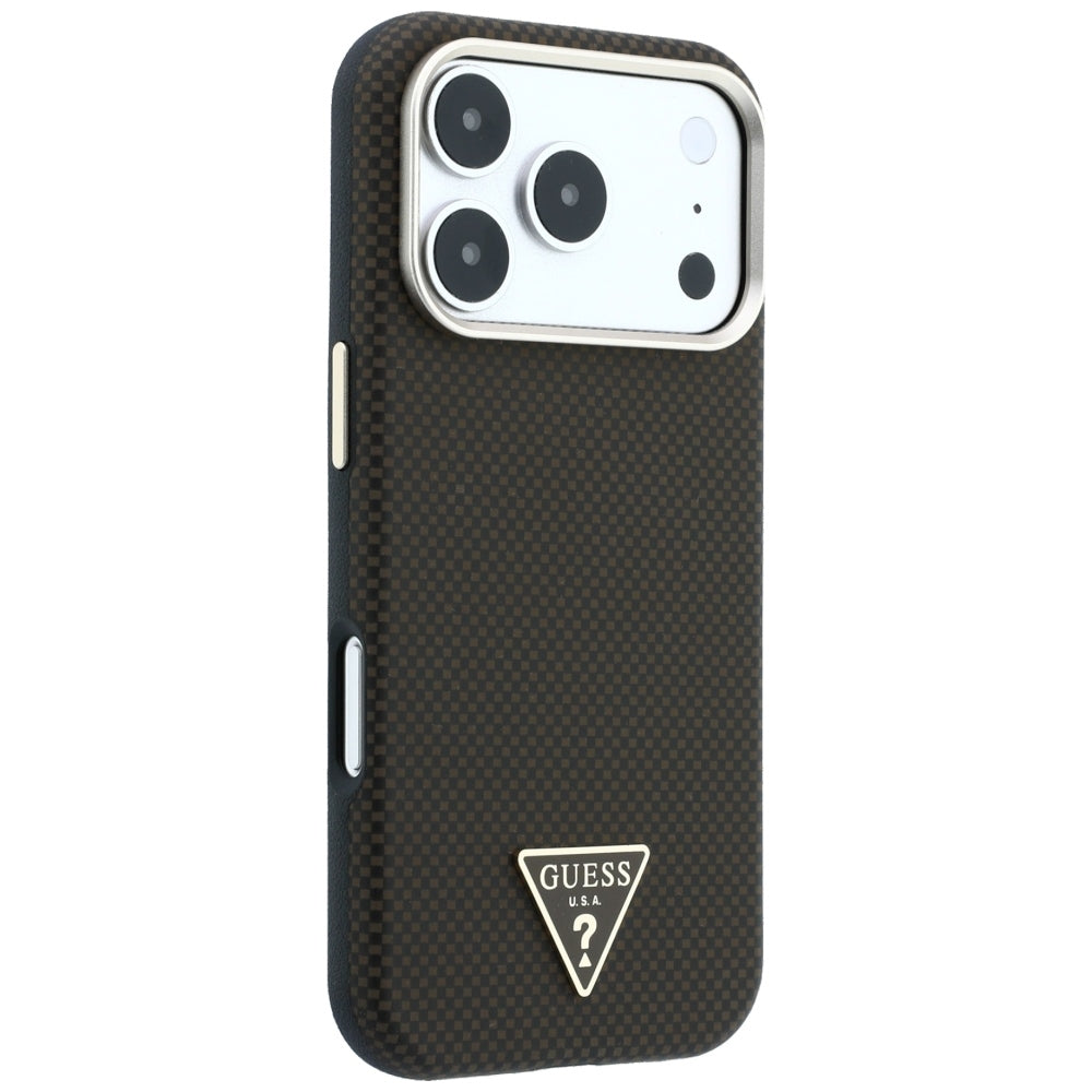 MagSafe-Hülle für Apple iPhone 18 Pro Max / 17 Pro Max, Guess, Kevlar-Dreieck-Logo, Braun