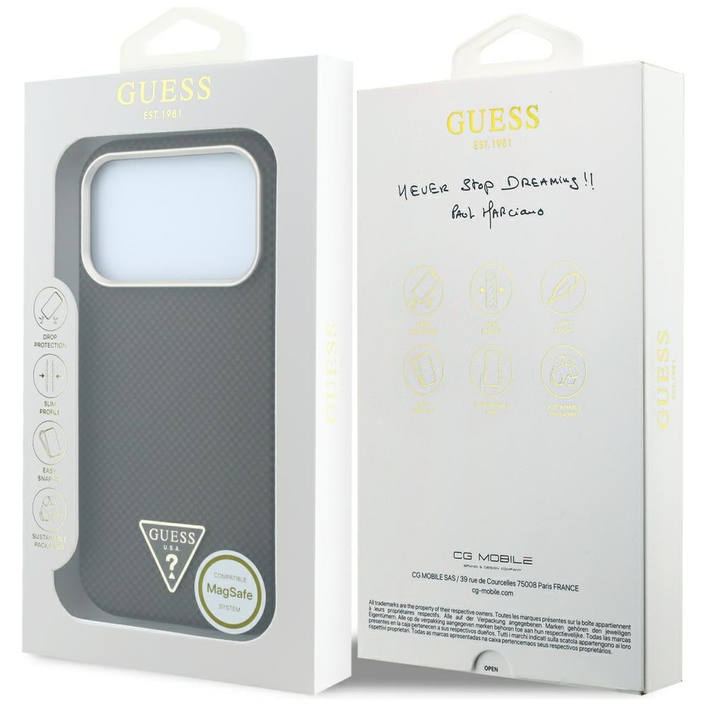 MagSafe-Hülle für Apple iPhone 18 Pro Max / 17 Pro Max, Guess, Kevlar-Dreieck-Logo, Braun