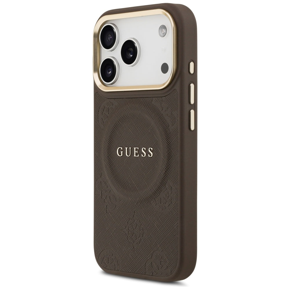 MagSafe Case for Apple iPhone 18 Pro Max / 17 Pro Max, Guess, Saffiano Peony Ring, Brown