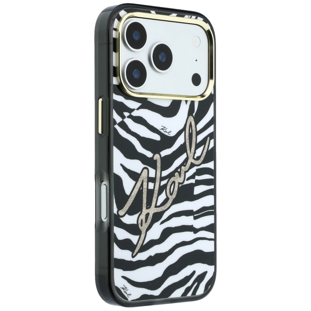 MagSafe-Hülle für Apple iPhone 18 Pro Max / 17 Pro Max, Karl Lagerfeld, HC IML Signature Zebra Glitter Gold, Schwarz