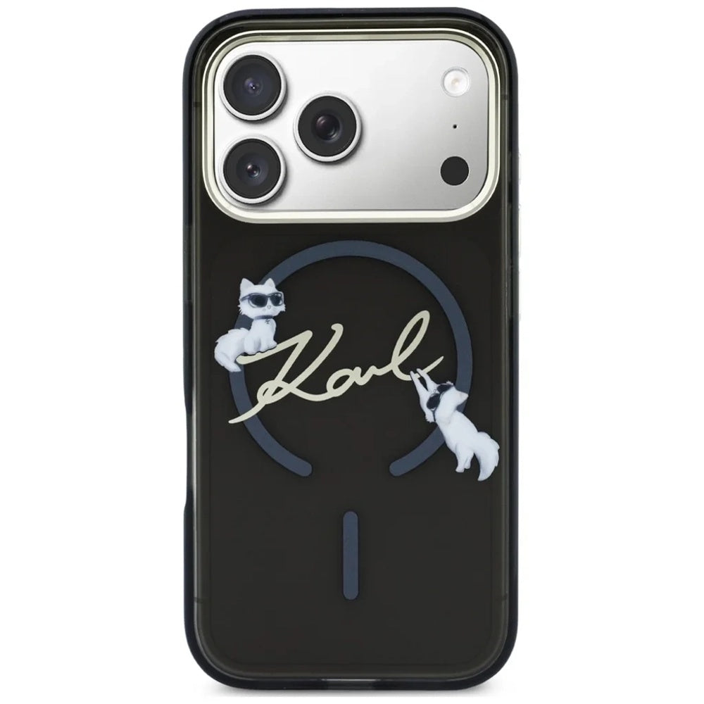 MagSafe-Hülle für Apple iPhone 18 Pro Max / 17 Pro Max, Karl Lagerfeld, IML Choupette Karl Script Logo, Schwarz