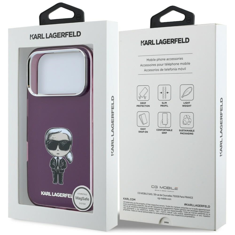 MagSafe-Hülle für Apple iPhone 18 Pro Max / 17 Pro Max, Karl Lagerfeld, IML Ikonik Sketch Print, Weinrot
