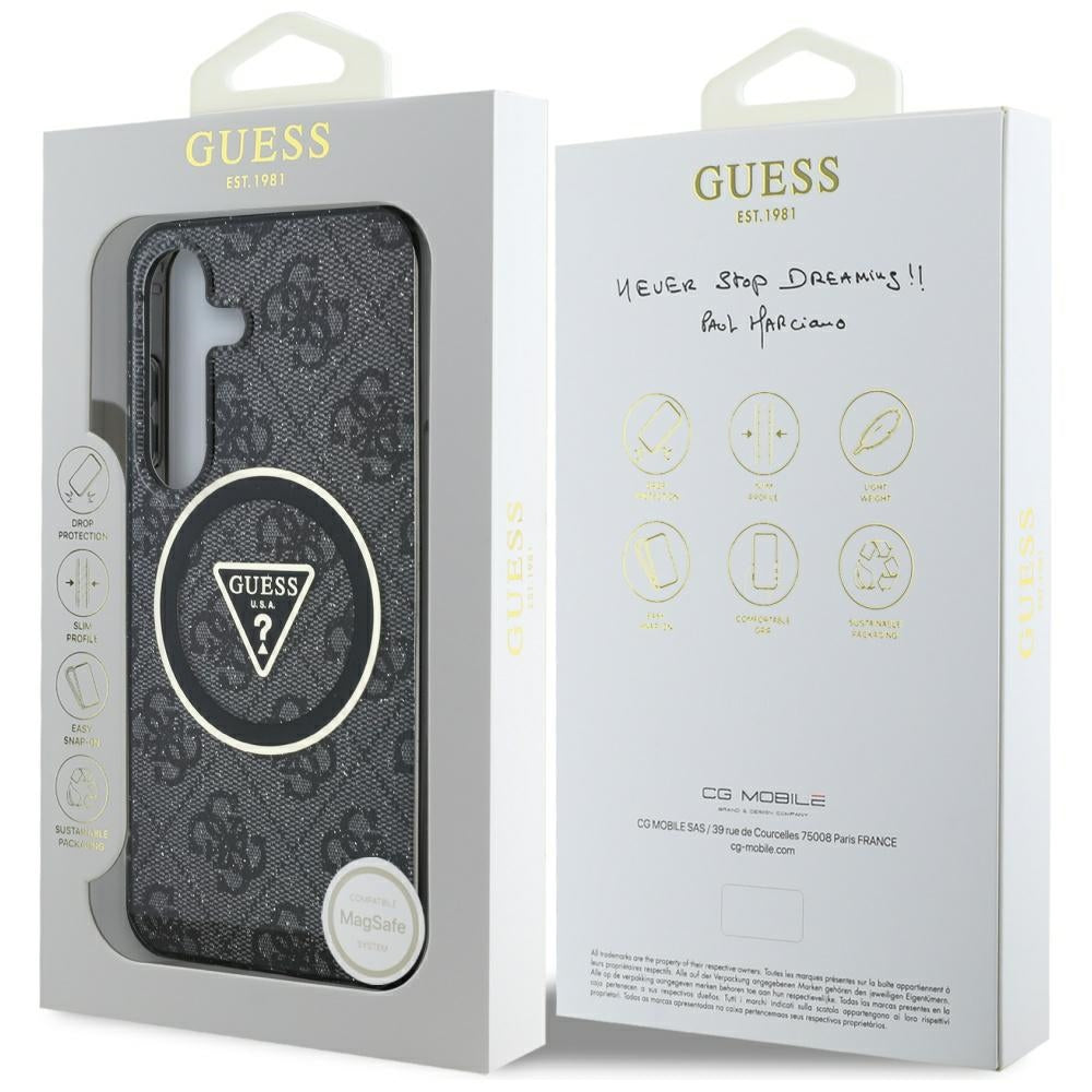 MagSafe Hülle für Samsung Galaxy S25 S931, Guess, IML Glitter 4G Circle Triangle, Schwarz