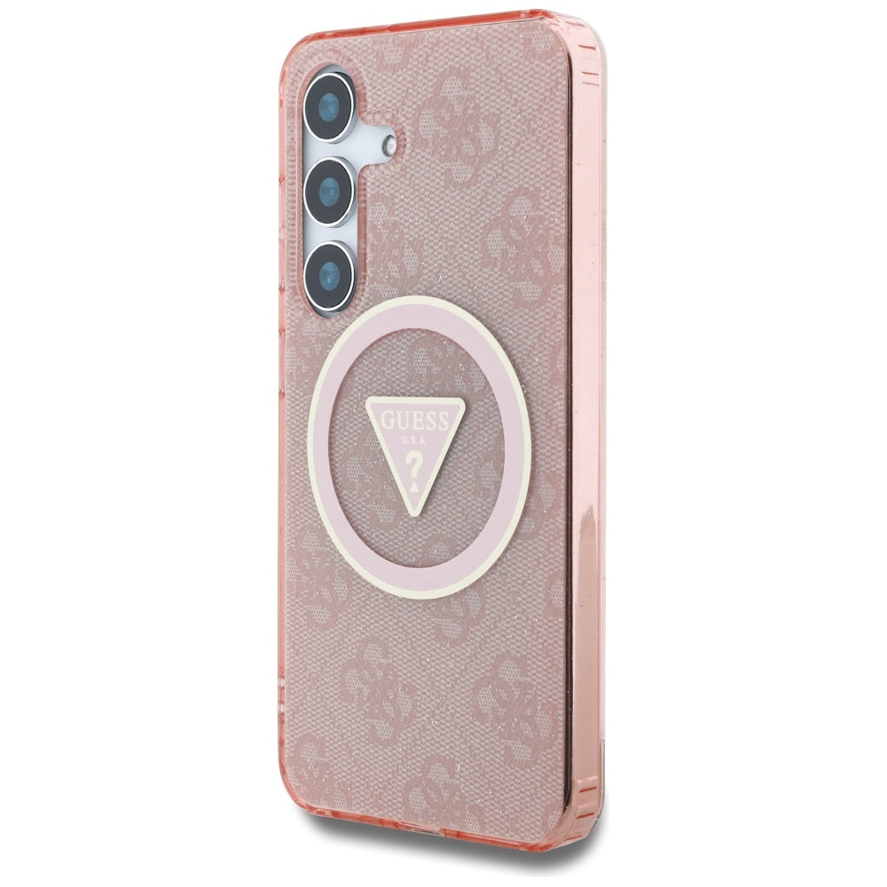 MagSafe Hülle für Samsung Galaxy S25 S931, Guess, IML Glitter 4G Circle Triangle, Rosa