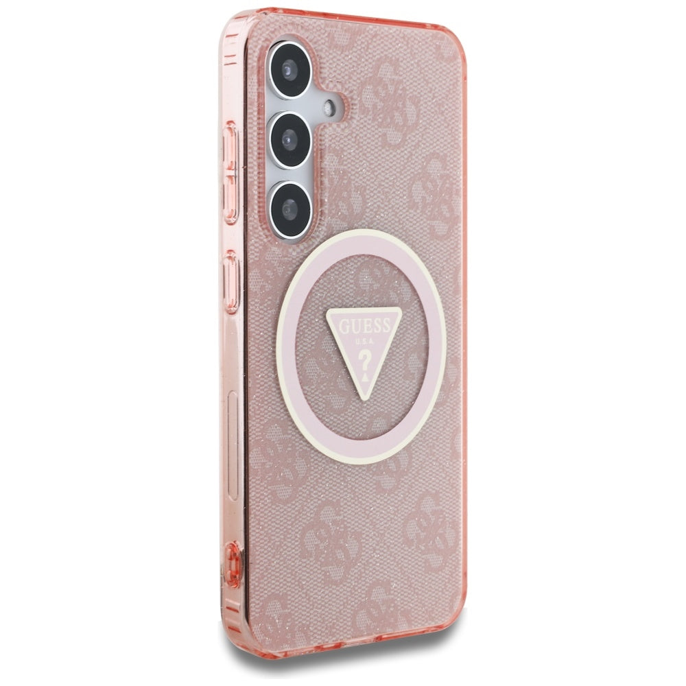 MagSafe Hülle für Samsung Galaxy S25 S931, Guess, IML Glitter 4G Circle Triangle, Rosa