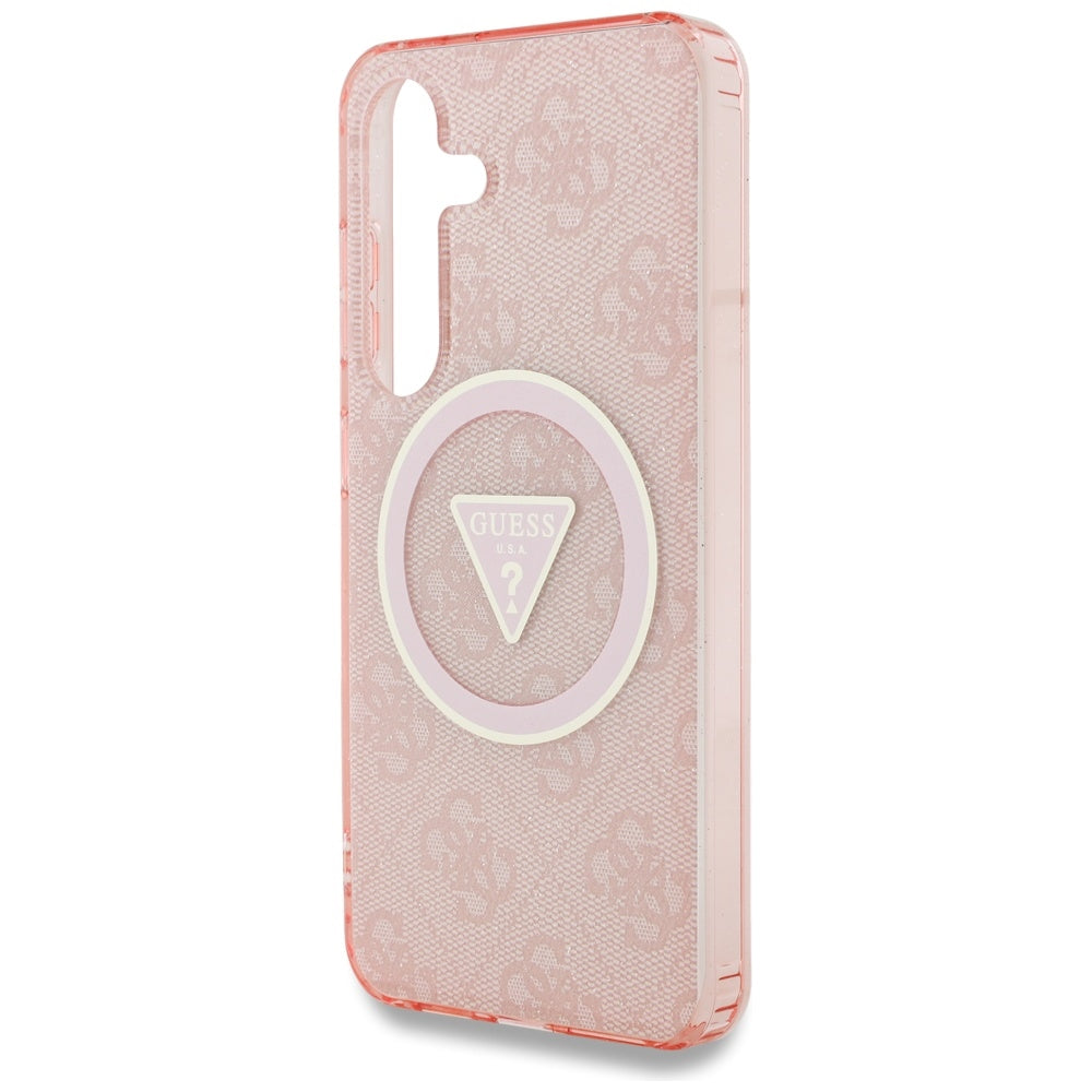 MagSafe Hülle für Samsung Galaxy S25 S931, Guess, IML Glitter 4G Circle Triangle, Rosa