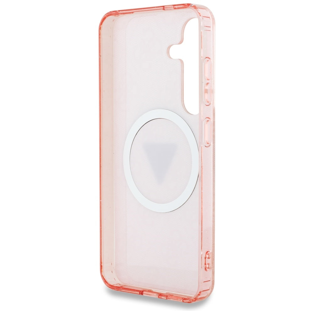 MagSafe Hülle für Samsung Galaxy S25 S931, Guess, IML Glitter 4G Circle Triangle, Rosa