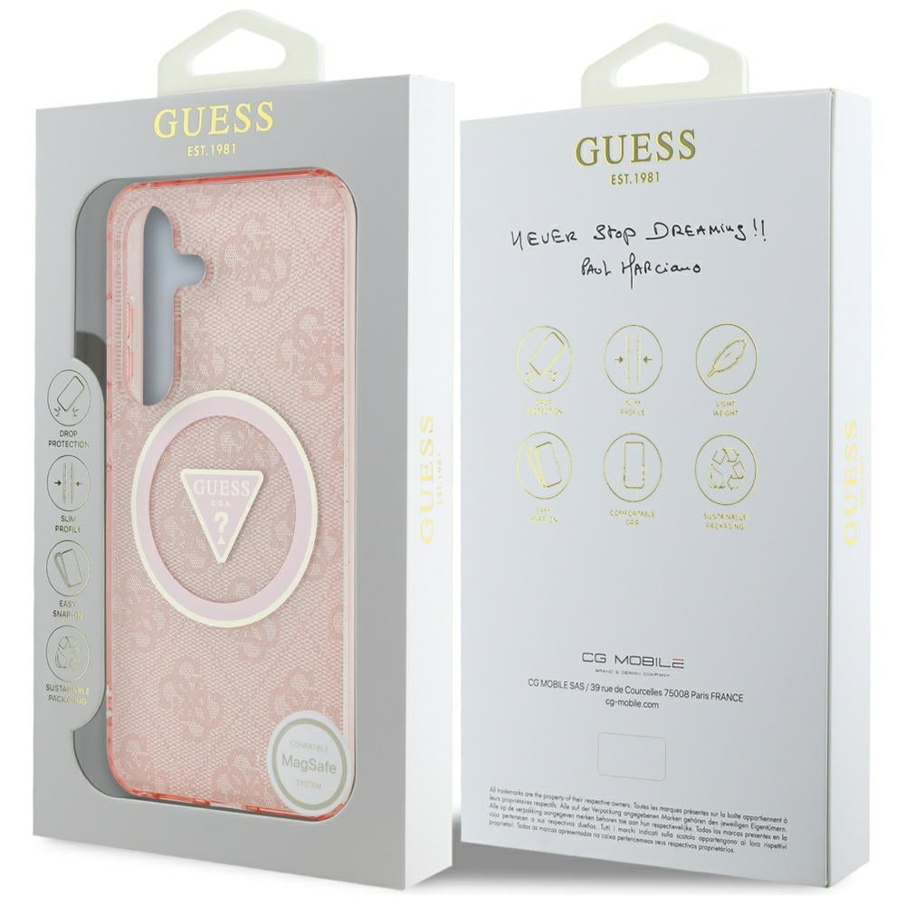 MagSafe Hülle für Samsung Galaxy S25 S931, Guess, IML Glitter 4G Circle Triangle, Rosa