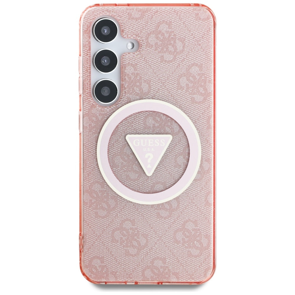 MagSafe Hülle für Samsung Galaxy S25 S931, Guess, IML Glitter 4G Circle Triangle, Rosa