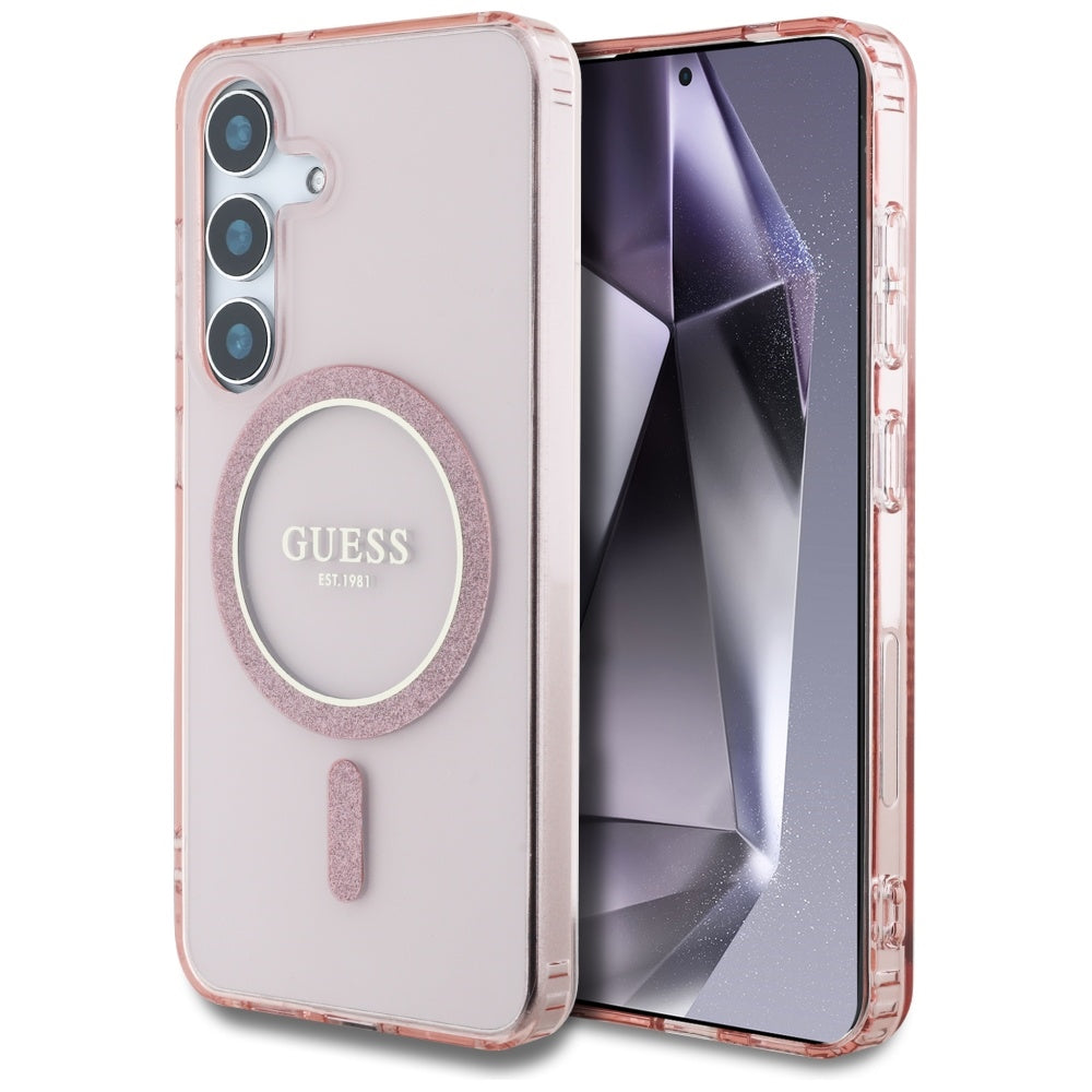 MagSafe Hülle für Samsung Galaxy S25 S931, Guess, IML Glitter Circle, Rosa