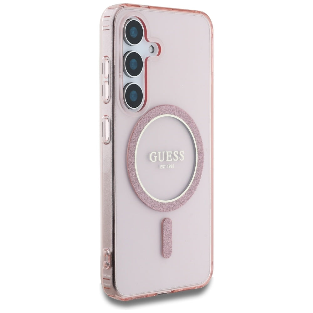 MagSafe Hülle für Samsung Galaxy S25 S931, Guess, IML Glitter Circle, Rosa