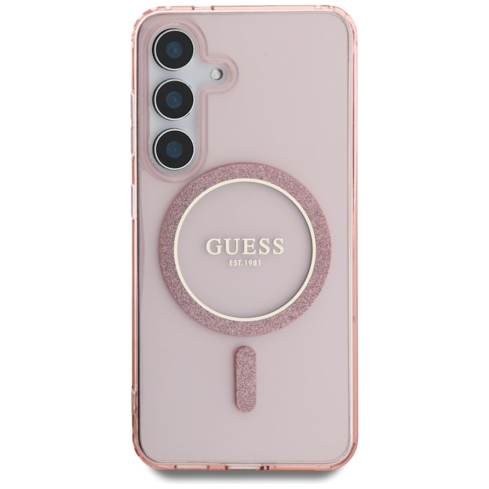MagSafe Hülle für Samsung Galaxy S25 S931, Guess, IML Glitter Circle, Rosa