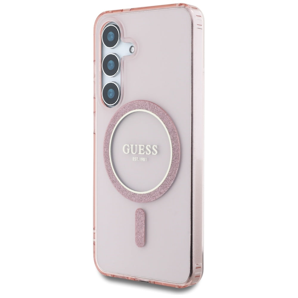 MagSafe Hülle für Samsung Galaxy S25 S931, Guess, IML Glitter Circle, Rosa