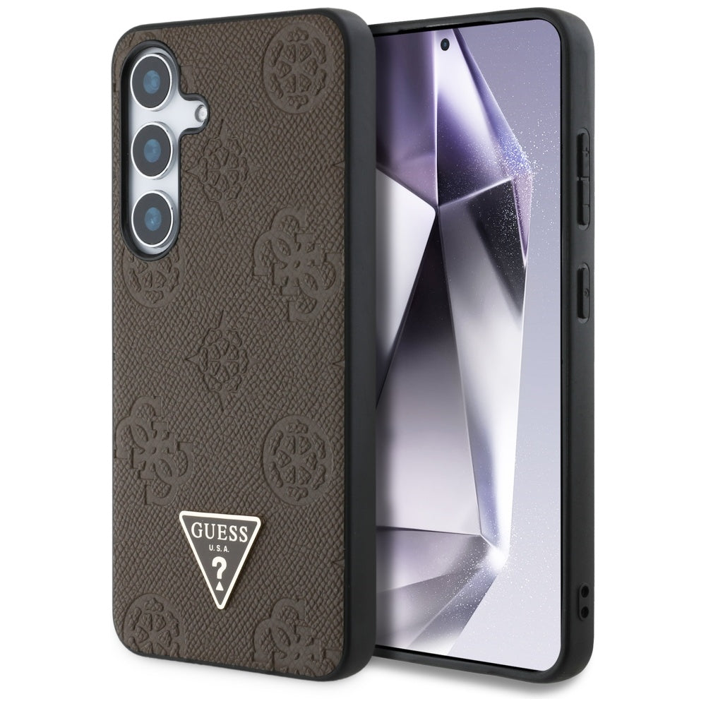 MagSafe Case for Samsung Galaxy S25 S931, Guess, Peony Grained Hot Stamp Triangle, Brown