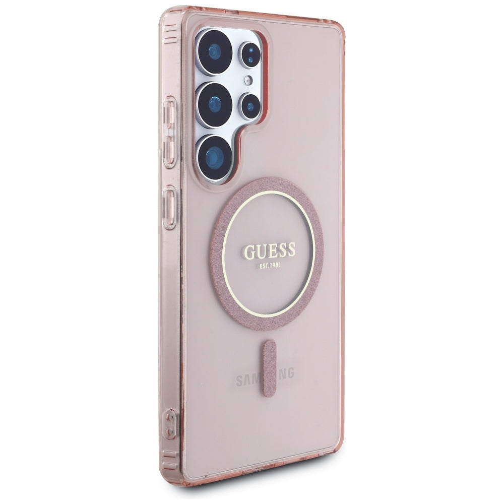 MagSafe Hülle für Samsung Galaxy S25 Ultra S938, Guess, IML Glitter Circle, Rosa