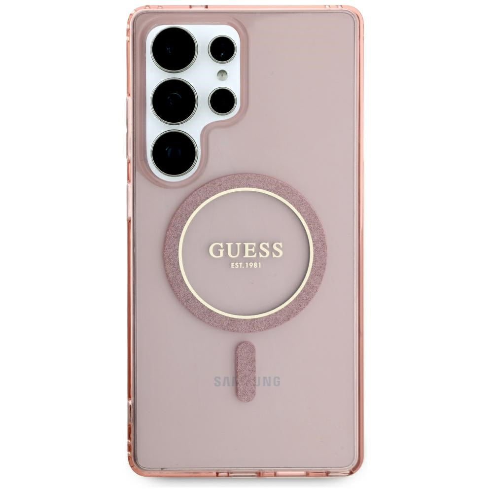 MagSafe Hülle für Samsung Galaxy S25 Ultra S938, Guess, IML Glitter Circle, Rosa