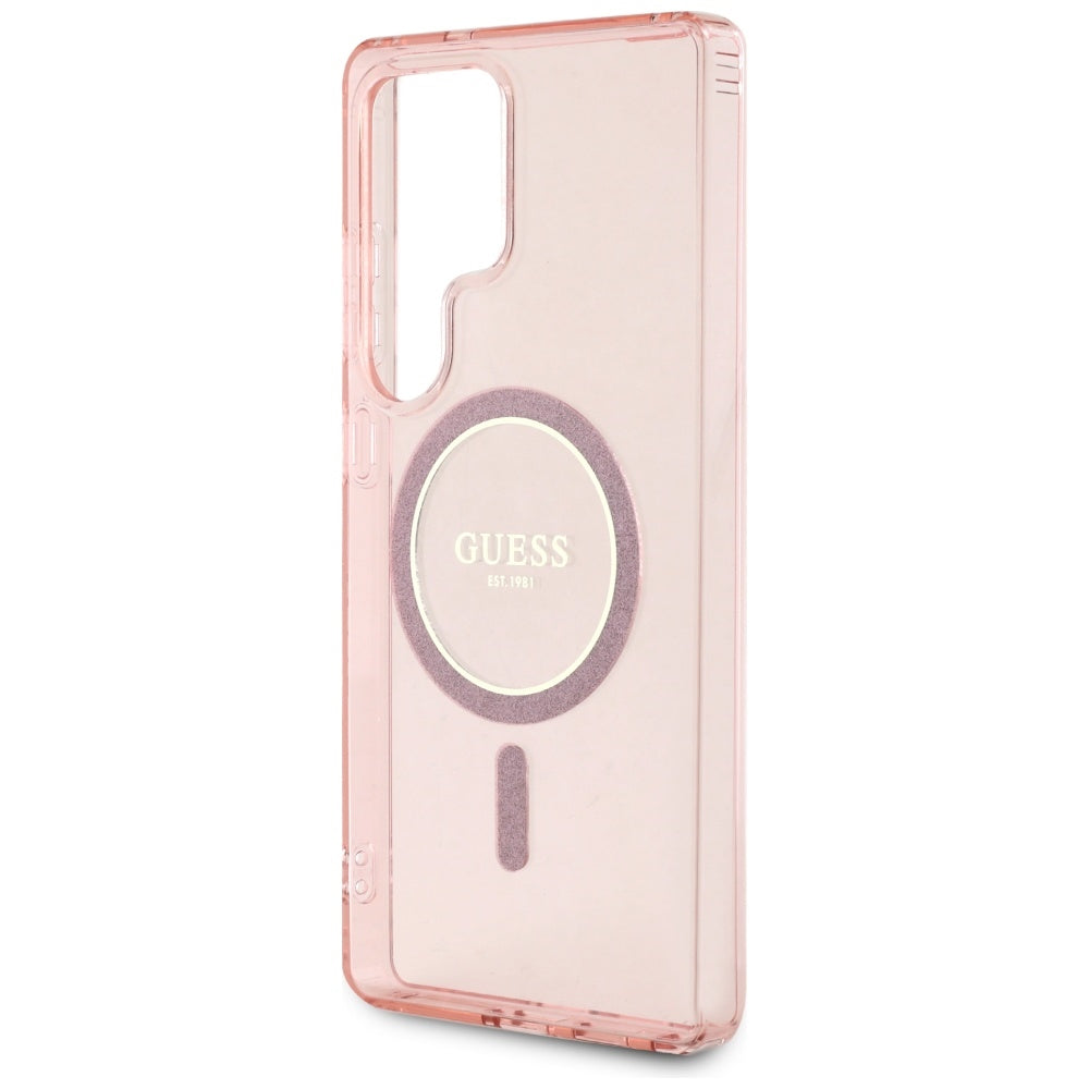MagSafe Hülle für Samsung Galaxy S25 Ultra S938, Guess, IML Glitter Circle, Rosa