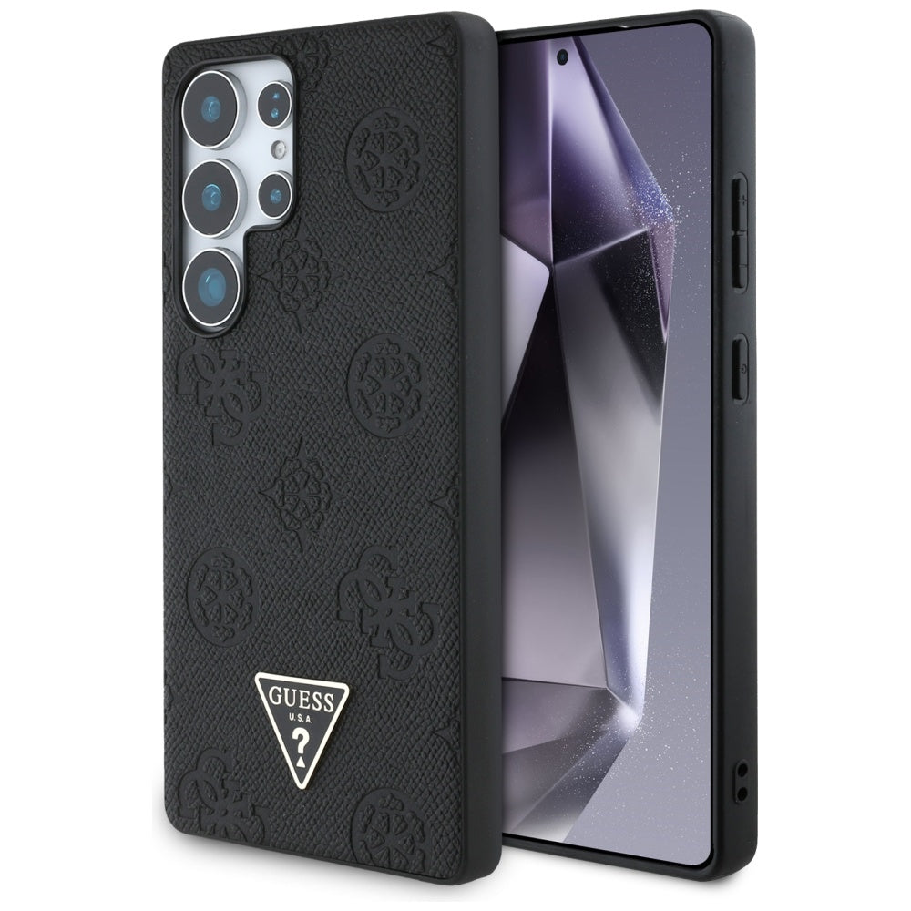 MagSafe Case for Samsung Galaxy S25 Ultra S938, Guess, Peony Grained Hot Stamp Triangle, Black