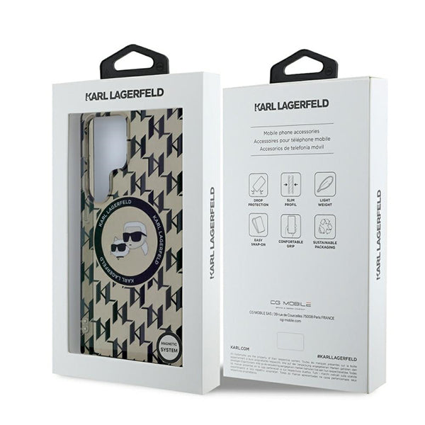 MagSafe Case for Samsung Galaxy S25 Ultra S938, Karl Lagerfeld, IML Monogram Karl & Choupette's Heads, Black