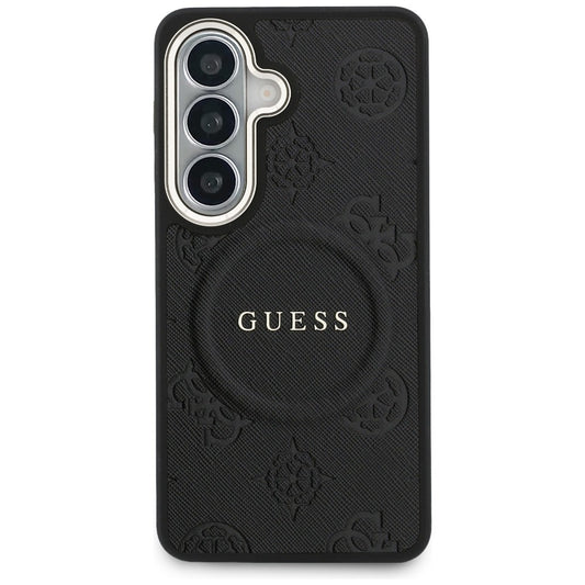 MagSafe Hülle für Samsung Galaxy S26 Plus S947, GUESS, Saffiano Peony Embossed Ring, Schwarz
