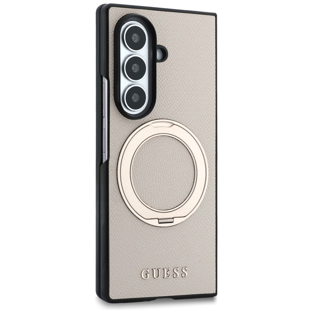 MagSafe Case for Samsung Galaxy Z Fold8 Ultra F976, Guess, Ring Stand Grained Classic Logo, Beige