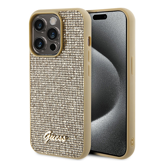 Hülle für Apple iPhone 15 Pro, Guess, PU Square Mirror Script Logo, Gold GUHCP15LPMSDGSD