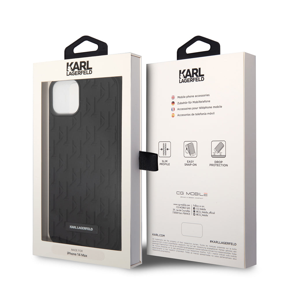 Hülle für Apple iPhone 14 Plus, Karl Lagerfeld, 3D Monogram, Schwarz