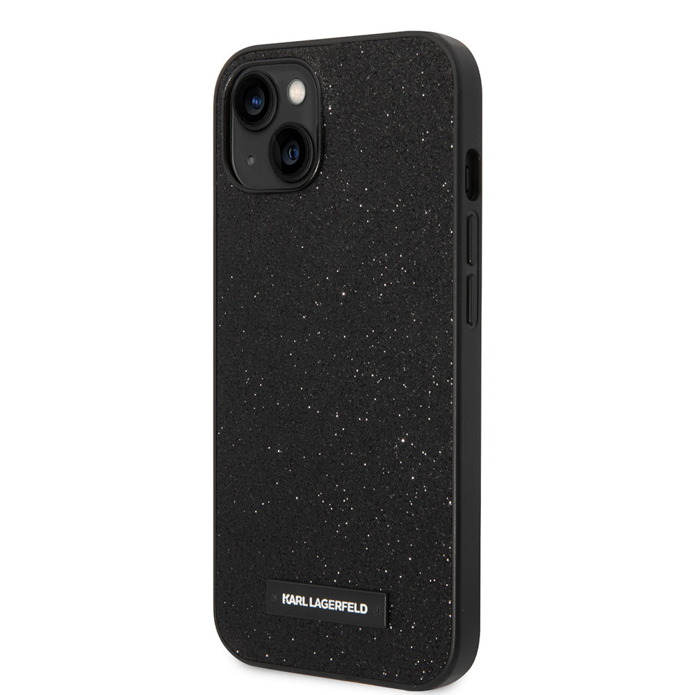 Hülle für Apple iPhone 14 Plus, Karl Lagerfeld, Glitter Plaque Logo, Schwarz