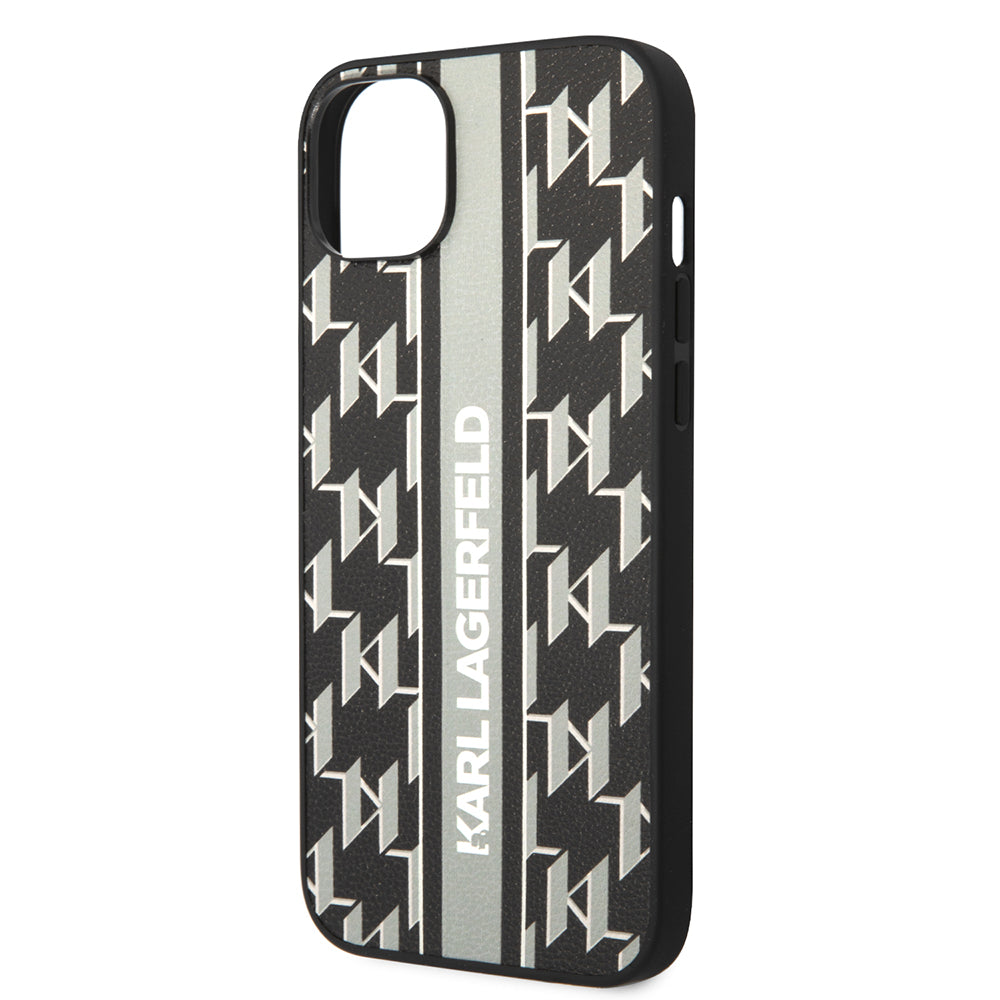 Hülle für Apple iPhone 14 Plus, Karl Lagerfeld, Monogram Stripe, Grau