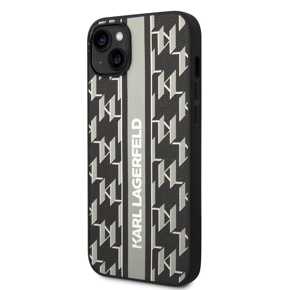 Hülle für Apple iPhone 14 Plus, Karl Lagerfeld, Monogram Stripe, Grau