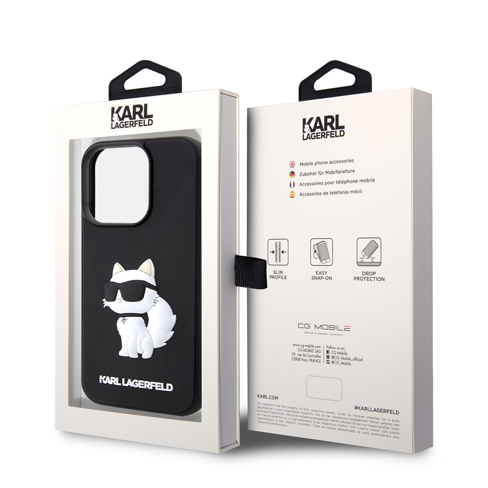 Hülle für Apple iPhone 14 Pro, Karl Lagerfeld, 3D Rubber Choupette, Schwarz