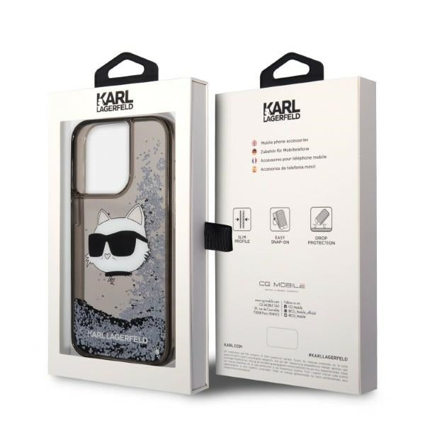 Hülle für Apple iPhone 14 Pro, Karl Lagerfeld, Glitter Choupette's Head, Schwarz