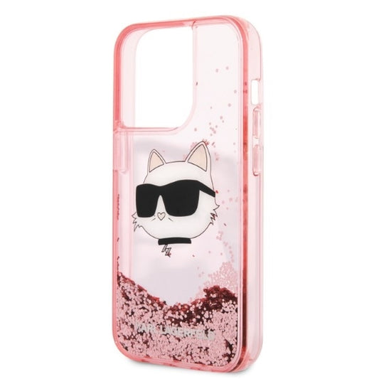 Hülle für Apple iPhone 14 Pro, Karl Lagerfeld, Glitter Choupette's Head, Rosa