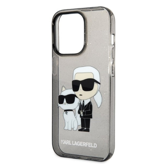 Hülle für Apple iPhone 14 Pro, Karl Lagerfeld, Glitter Karl & Choupette, Schwarz