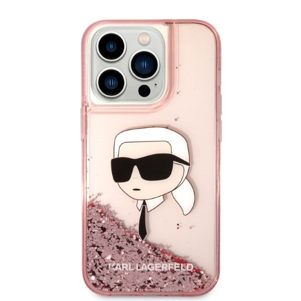 Hülle für Apple iPhone 14 Pro, Karl Lagerfeld, Glitter Karl's Head, Rosa