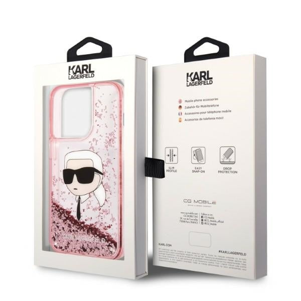 Hülle für Apple iPhone 14 Pro, Karl Lagerfeld, Glitter Karl's Head, Rosa