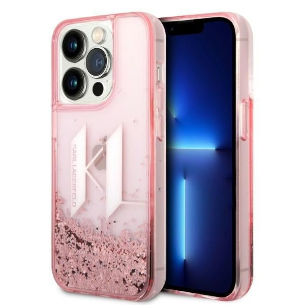 Hülle für Apple iPhone 14 Pro, Karl Lagerfeld, Glitter Liquid Big KL, Rosa