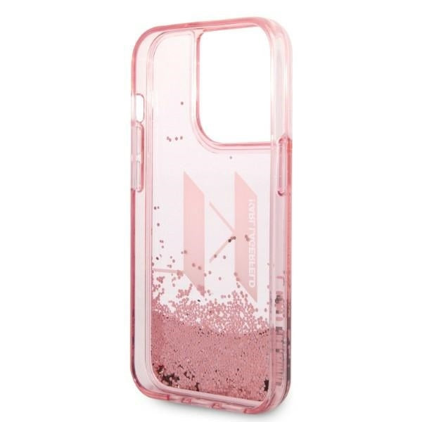 Hülle für Apple iPhone 14 Pro, Karl Lagerfeld, Glitter Liquid Big KL, Rosa
