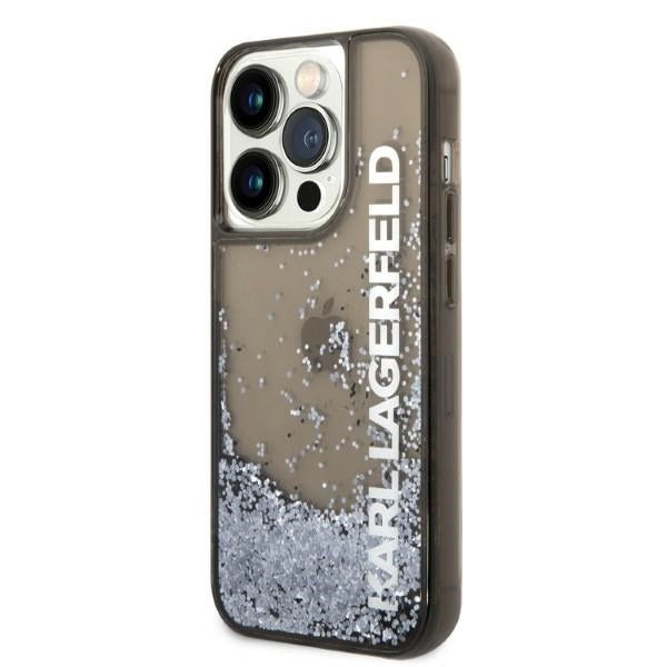 Hülle für Apple iPhone 14 Pro, Karl Lagerfeld, Liquid Glitter KL Logo, Schwarz
