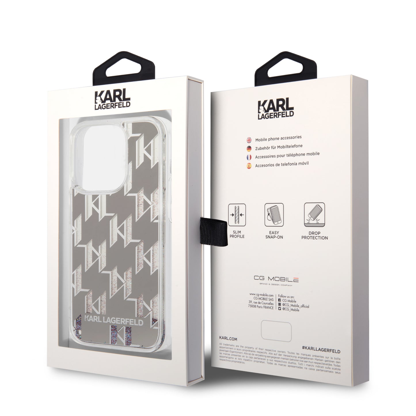 Case for Apple iPhone 14 Pro, Karl Lagerfeld, Liquid Glitter Monogram, Silver
