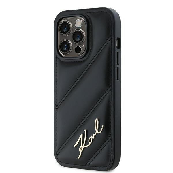 Hülle für Apple iPhone 14 Pro Max, Karl Lagerfeld, Diagonal Quilted Script, Schwarz