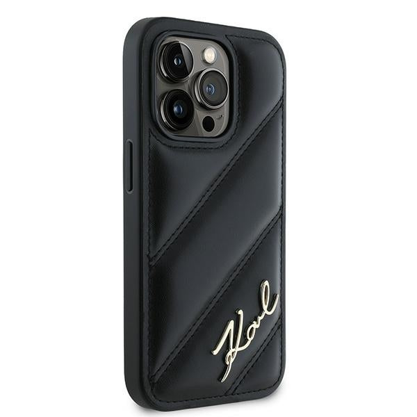 Hülle für Apple iPhone 14 Pro Max, Karl Lagerfeld, Diagonal Quilted Script, Schwarz