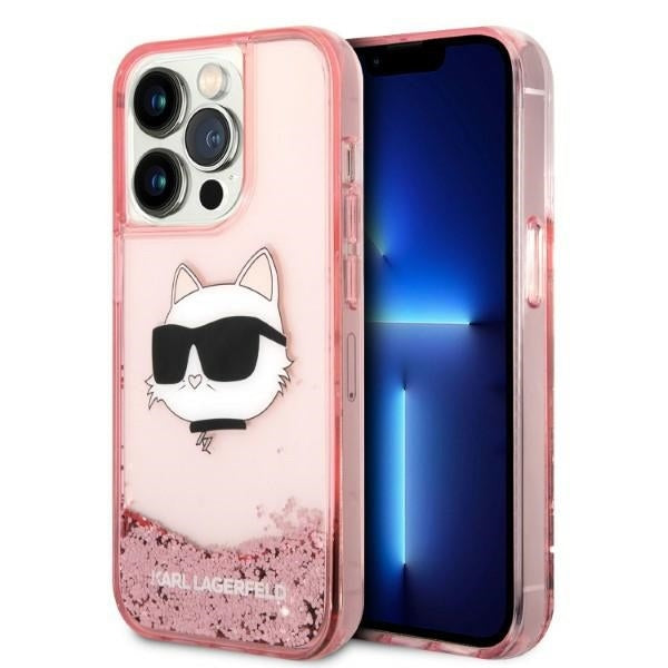 Hülle für Apple iPhone 14 Pro Max, Karl Lagerfeld, Glitter Choupette's Head, Rosa