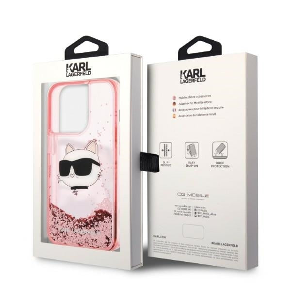 Hülle für Apple iPhone 14 Pro Max, Karl Lagerfeld, Glitter Choupette's Head, Rosa