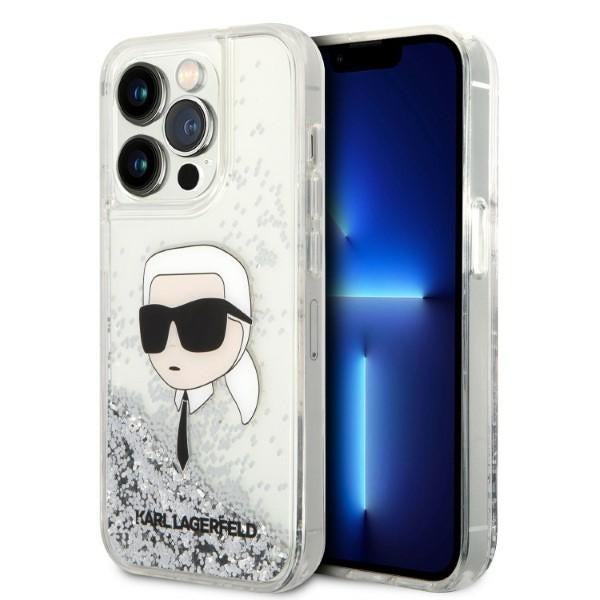 Case for Apple iPhone 14 Pro Max, Karl Lagerfeld, Glitter Karl's Head, Silver