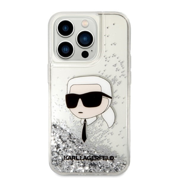 Case for Apple iPhone 14 Pro Max, Karl Lagerfeld, Glitter Karl's Head, Silver