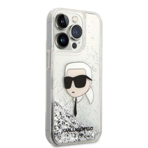 Case for Apple iPhone 14 Pro Max, Karl Lagerfeld, Glitter Karl's Head, Silver