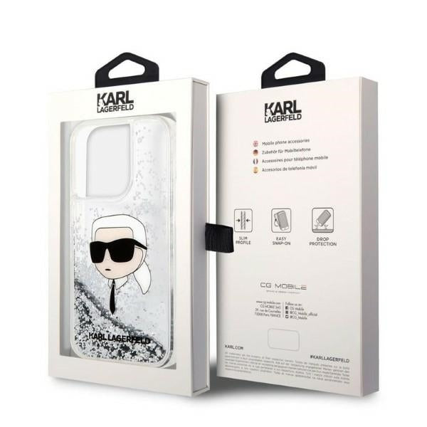 Case for Apple iPhone 14 Pro Max, Karl Lagerfeld, Glitter Karl's Head, Silver