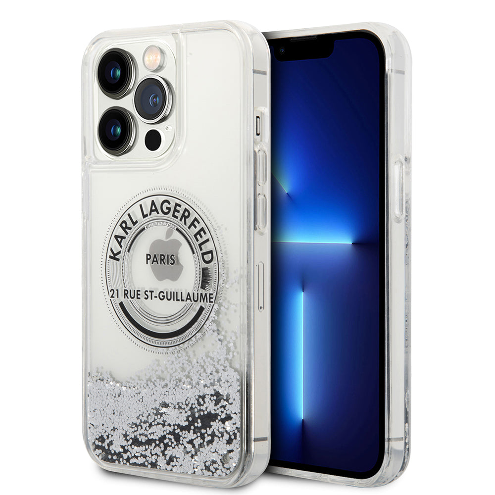 Case for Apple iPhone 14 Pro Max, Karl Lagerfeld, Liquid Glitter RSG, Silver